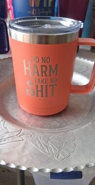 Coral Insulated Travel Mug with Lid - Do No Harm Take No Shit